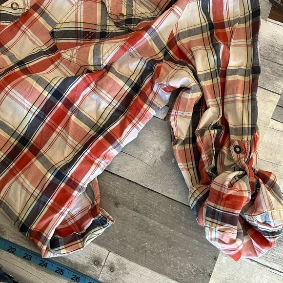 Skully XXL Mems button down plaid western/equestrian, shirt roll tab sleeves - Picture 4 of 8